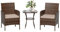 Amopatio Rattan Gartenmöbel Set, Balkonmöbel Set Kleiner 3 teilig, Outdoor Gartenlounge Wetterfest, Bistrotisch mit 2 stühlen, Terrassenmöbel für Terrasse, Balkon, Garten, Braun