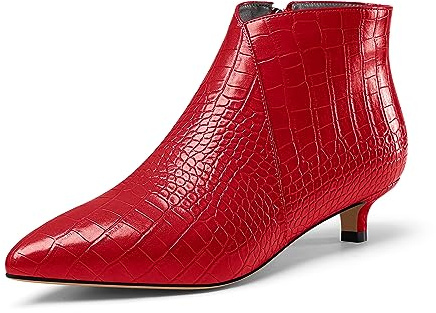 Aachcol Donna a Punta Basso Gattini Tacco Heel Stivaletti Cerniera Ufficio Dress Classico 3.5 CM Heels Rosso 40 EU