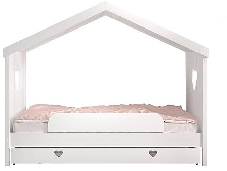 VIPACK Kinderbett Amori 90x200 Kiefer Weiß lackiert inkl. Rollrost, Schublade