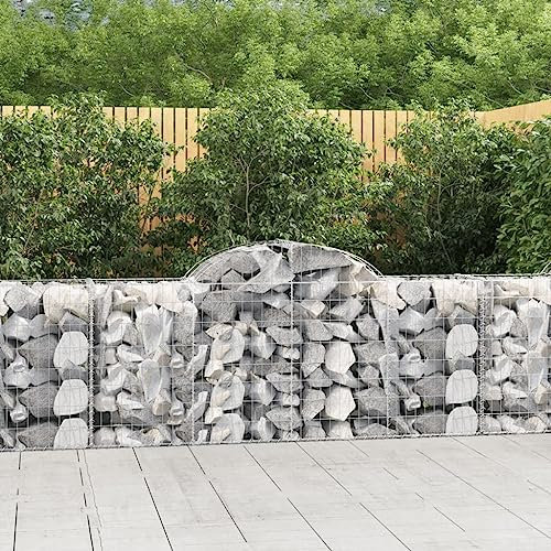 GuyAna Gabionen mit Hochbogen 12 STK. 200x50x80/100cm Verzinktes Eisen Drahtkorb Garten Gabionen Zaun Gabionen SäUle Zaun Garten