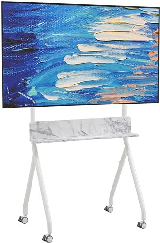 ETHU Mobiler TV Ständer Rollbar,Kompatibel mit 40–86 Zoll, Multifunktional TV Standfuss mit Metallstruktur, belastbar 40 kg, Paletten aus Marmor, für Büro Wohnzimmer Multi-Szenario max. VESA 600x400mm