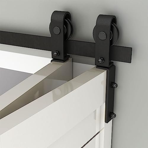 TSMST 183cm/6ft Bi-Falte Schiebetürsystem Komplett-Set, Platzsparende Scheunentür Spur Set, Schwarz