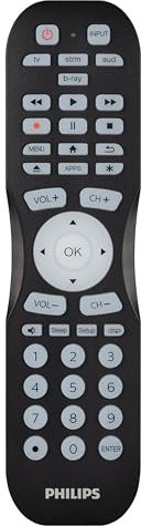 PHILIPS Universal Remote Control for Samsung TV, Blu-ray, Soundbar, Cable/Satellite, Streaming Players, Roku Boxes, and More, 30 Ft Find-It Feature, 4 Device, Backlit, Black, SRP4221B/27