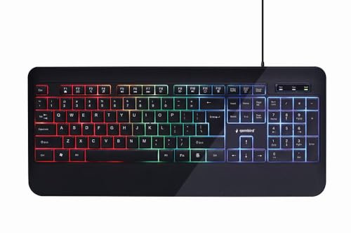 Gembird Multimedia-Tastatur mit Hintergrundbeleuchtung Rainbow, Schwarz, US-amerikanisches Design