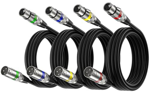 NUOSIYA Cavo XLR Bilanciato 3M, 4 Pack Microfono Maschio Femmina, Professionale Adattatore Stereo, Cavi Canon Connettori per Mixer, Altoparlante, Preamplificatore