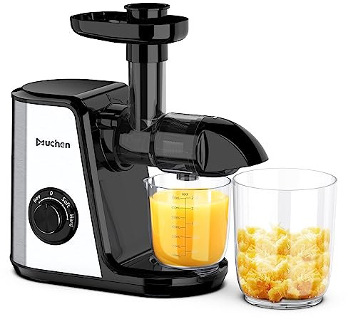Muchen Juicer Machines for Fruits and Vegetables,Slow masticating juicer with automatic filtration,Quiet Motor&Easy to Clean and Assembly&Safe and Efficient,Includes brush and 2 Cups,SILVER