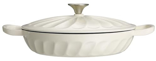NSIRONS Enameled Cast Iron Dutch Oven, 3.8 Quart Dutch Oven Pot with Lid, Shallow Cast Iron Braiser with Handles, Oven Safe up to 500°F (Caramel White)