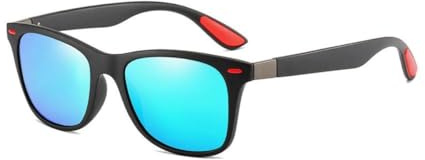 Jumadas Unisex-Festival-Sonnenbrille – polarisiert – blau verspiegelt mit schwarz-roten Akzenten – UV-Schutz