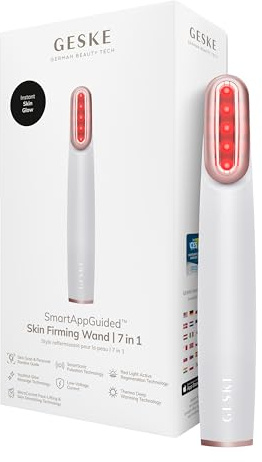 GESKE Skin Firming Wand | 7 in 1 | Anti-Aging | Mikrostrom Facelift | Reduziert Alterserscheinungen | Fortschrittlicher Facial Firmer | Red LED Light Technology | Flexibler Kopf