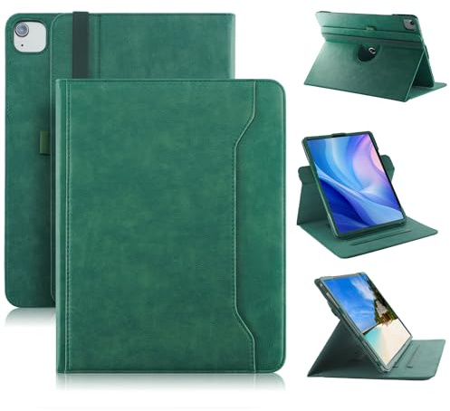 Xuanbeier 360° drehbare Hülle kompatibel mit iPad Air 11 2024 11 Zoll iPad Pro 11 schützende Hülle mit Handschlaufe und automatischem Wake/Sleep,Dunkelgrün