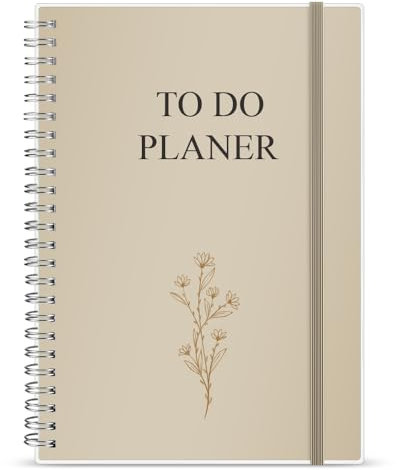 Getvow Tagesplaner undatiert, Notizbuch mit To Do Liste Aufgabenliste Terminplaner Spiralblock 120 Seiten 148x210mm Notizblöcke Hard Cover Tagesplanung für Büro Schule Organizer, Beige