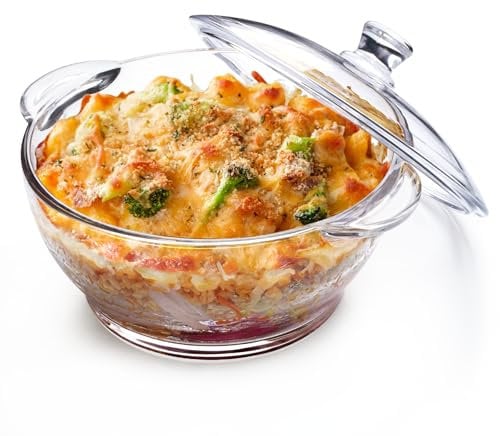 NUTRIUPS 1.5L Glass Casserole Dish with Lid, Oven Safe Tempered Glass Casserole, Round Baking Dish 18cm (Transparent, 1.5L)