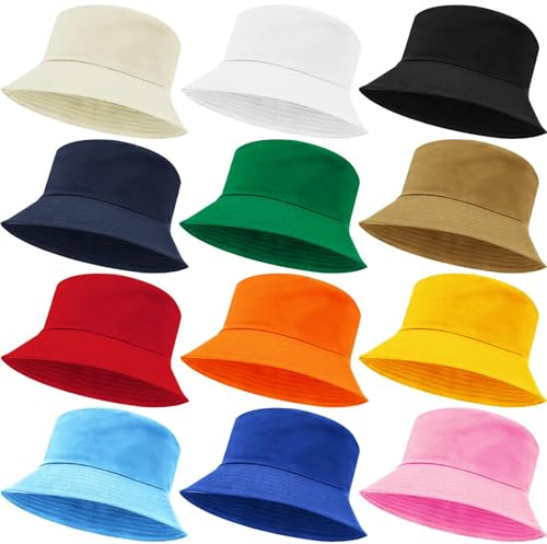 ASMIZ Fischerhut, Großpackung für Herren und Damen, Sommerhut, verstaubar, leicht, Outdoor, Fischerhut, Reise, Strandhüte, 12 Stück, Schwarz, Weiß, Rosa, Rot, Blau, Lila und mehr, 60