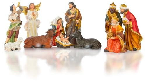 Avilia Krippenfiguren-Set aus Kunstharz, 11 Stück für Weihnachtskrippe, 20 cm, ideal als Weihnachtsdekoration mit Jesuskind, Josef und Maria – anpassbar an Verschiedene Krippen