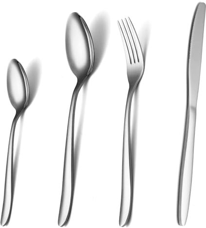 SANLI Set Posate 6 Persone in Acciaio Inox con Coltello Forchetta e Cucchiaio 24 Pezzi Elegante e Resistente per Casa e Ristorante