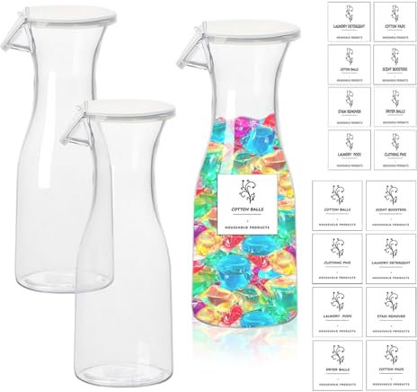 Lot de 3 récipients de rangement pour lessive en poudre, avec 16 étiquettes, distributeur de lessive liquide pour poudre à laver, dosettes de lessive, adoucissant, 500 ml/16 oz