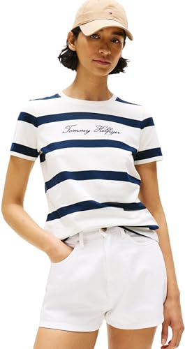 Tommy Hilfiger Damen T-Shirt Kurzarm Script mit Rundhalsausschnitt