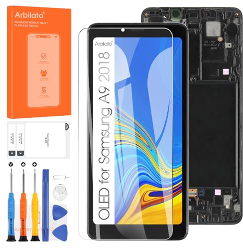 Arbilato OLED für Samsung Galaxy A9 2018 Ersatzbildschirm – LCD Display SM-A920F SM-A9200 SM-A920N Touchscreen für Galaxy A9 2018 A920 LCD Digitalisierer Glas montiert mit Rahmen