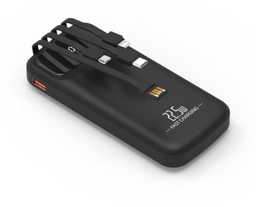 Power Bank with 4 Built-in Cables, Fast Charging 20000mAh Portable Battery Pack, 22.5W PD USB C In & Output, 5 Outputs Phone Charger Compatible with iPhone 16 15 14 Android, etc