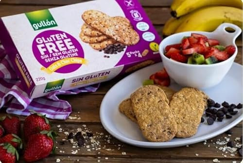 Gullón Gluten-Free Oats & Choc Chips Biscuits - High Fiber, Wheat-Free & Nut-Free - Pack of 4 (220g Each)