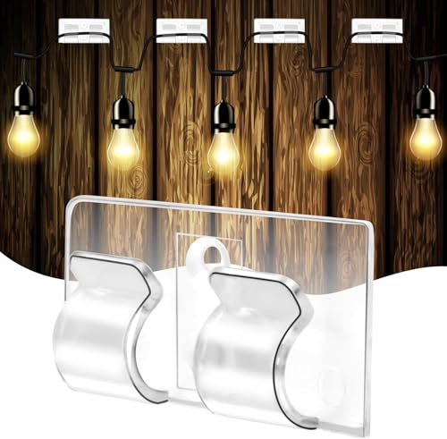 Ganci per Luci Esterne Clip per Cavi da Esterno, 60 Pezzi Clip Adesive Trasparenti Ganci Autoadesivi Fermacavi per Luci Esterne, Cavi, Decorazioni Festive - Gancio Doppio