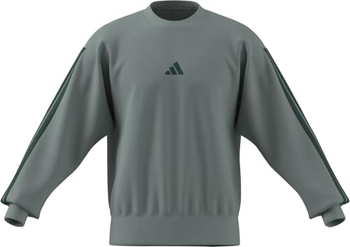 adidas Men's ESSENTIAL THREE STRIPES FLEECE SWEATSHIRT, Wonder Sage/collegiate green, XXS