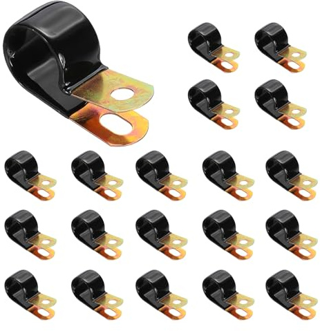 PATIKIL 20 Stück 7/8 Zoll Vinylbeschichtete Kabelklemmen Kabelclips Schwarz | Verzinkte Stahl Metall, Isolierte Rohrklemmen, Gummiunterlage, Für Schlauchleitungen Kabeldrahtmanagement