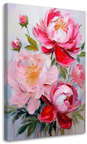 Feeby Wandbilder - Bilder Schlafzimmer - Pfingstrosen rosa Blumen Natur - 60x90 1tlg - Wohnzimmer Bild Groß - Wohnungs - Foto Geschenk - Leinwand Wall Art - Wand Deko