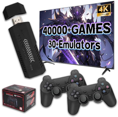 X2 PLUS Retro Gaming Stick 4K HD Output Retro Game Console,Built in 40000+Games,30+simulators,Quad-core S905L processor,plug and play Video Game Stick with 2 Wireless Controllers,TV/Computer,64GB