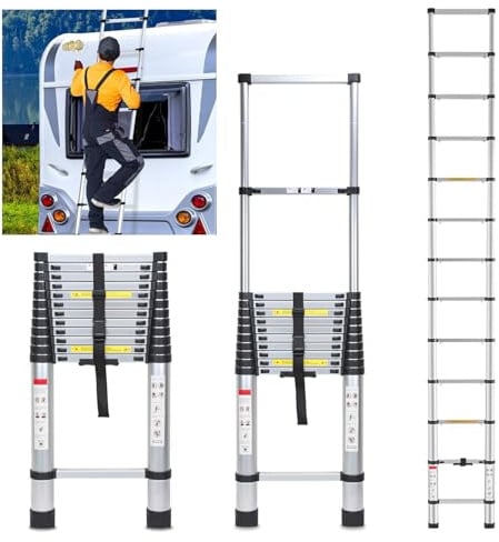 Cecaylie Teleskopleiter 5M Ausziehbare Leiter Aluminium 150 kg Belastbarkeit, Rutschfester Aluleiter Stehleiter Mehrzweckleiter Ausziehbar Aluminiumleiter, Teleskop Ausziehleiter