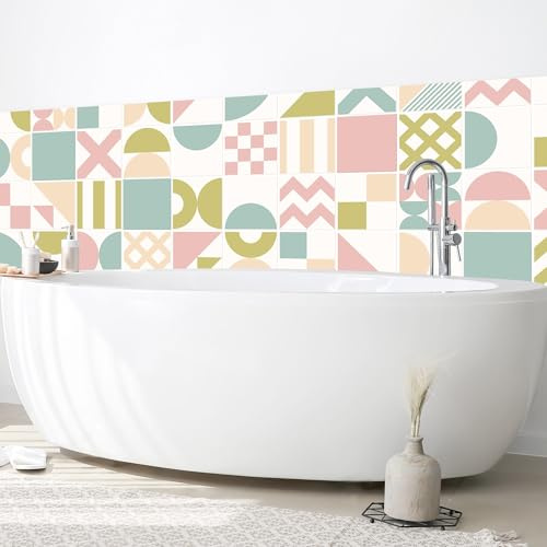 micasia Wandverkleidung Bad selbstklebend wasserfest Muster fugenlos Wandpaneel - made in Germany - Geometrisch Hartfolie matt pastell Badrückwand Fliesenoptik statt Fliesen 1265 (150x50cm)