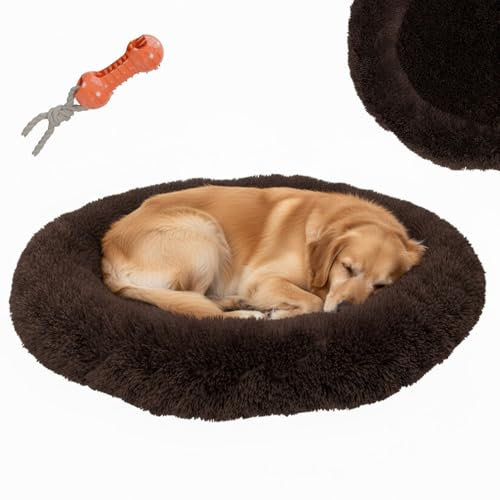 BENNO® Hundebett BALU 70x70x16 cm in Donutform, braun, Kuschelbett aus Polyester mit Polypropylen-Füllung, waschbar, rutschfestes Unterteil, inkl. Kauknochen