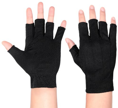 Qulkws Halbfinger Fahrradhandschuhe Anti-Rutsch Anti-UV Schutz Dünn Sonnenschutz Fäustlinge Gloves Handschuhe Kurz Handschuhe Baumwolle Sporthandschuhe für Fahren Golf Radfahren Schwarz