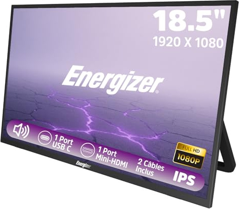 Energizer - 18,5 Écran LCD IPS Full HD (1920x1080) 100 Hz Ports USB-C + Mini HDMI avec Support - Haut-parleurs Intégrés - pour PC/MacBook/Xbox/PS4 5/TV