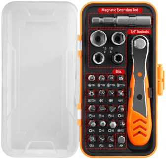 26 PC Right Angle Ratcheting Screwdriver Set with Bits,sokcets, 36-Tooth Mini Ratchet Wrench,Low Profile Ratchet Screwdriver,Repair Tool for Bicycles, Furniture, Electronics
