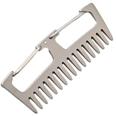 SHERCHPRY Peigne Antistatique en Alliage de Titane Léger Porte-clés, Peigne D'extérieur Portable à Dents Larges pour Soins Capillaires, Outil Multifonction de Voyage, Couleur Argentée, 1