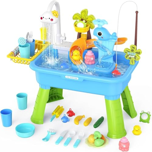 Générique Table À Eau pour Person - Évier De Jeu Électrique avec Pompe Et Eau Courante, 4-en-1 Centre D'Activités Sensorielle avec Jeu De Pêche, D'Extérieur Cadeau Anniversaire Garçons Filles 3 Ans+