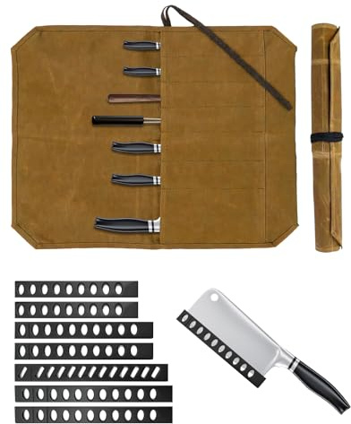 SEESUNO 7 Slots Knife Roll Bag, Waxed Canvas Knife Case for Chefs