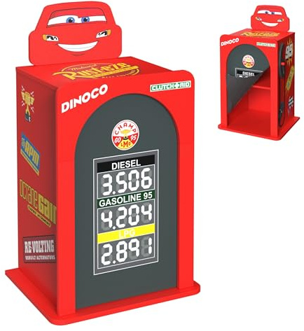 Disney Cars Lightning McQueen Nachttisch - Dinoco Benzinpumpe Design Kinder Nachttisch mit 2-stöckiger Regalaufbewahrung, Neuheit Beistelltisch für Kinderzimmer, Offiziell lizenzierte Wohnmöbel
