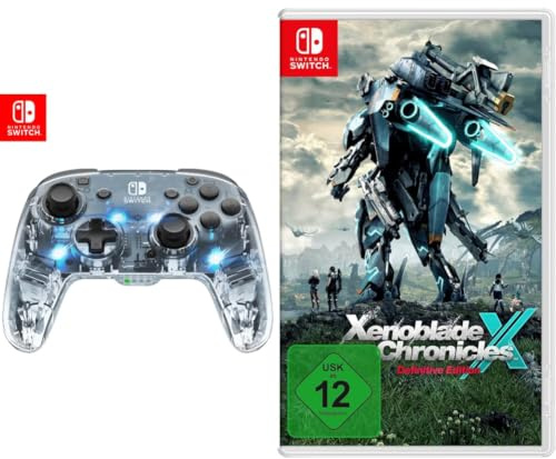 PDP Afterglow LED Drahtlos Deluxe Gaming Controller Lizenziert Nintendo Switch u. OLED RGB Hue Color Lights See-through Gamepad Paddle Buttons + Xenoblade Chronicles X: Definitive Edition
