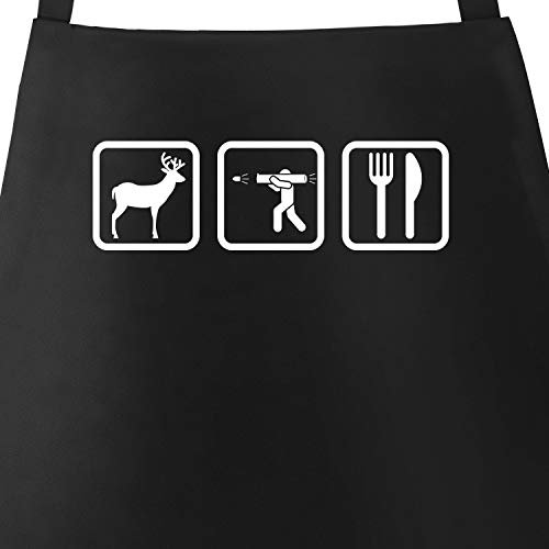 MoonWorks® Kochschürze Grill-Schürze für Männer mit Symbolen Hirsch Jäger Besteck Baumwoll-Schürze Küchenschürze schwarz unisize