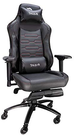 Talius Konda Silla Gaming Profesional Carbono Negra/Roja, con reposapiés Extraible, Ajuste Lumbar, Inclinación y Altura Regulable, reposabrazos 4D Ajustables