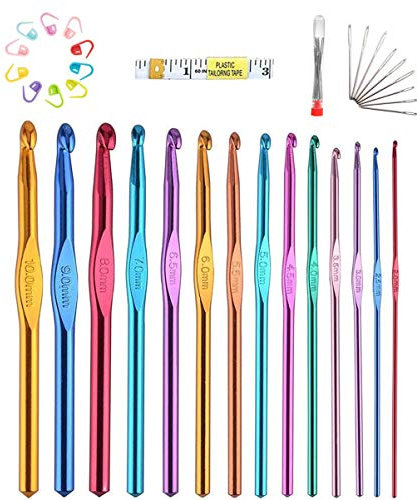 Aiguilles à Crochet Set,Outils de crochet en aluminium multicolore-kit d'aiguilles à tricoter ergonomiques-kit de fil à tisser-idéal pour les femmes et les filles