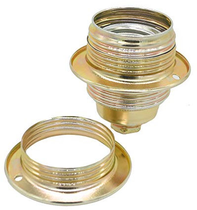 E27 Metall-Lampenfassung mit M10x1 Gewinde goldfarben – 3-teilig inkl. 2 Schraubringe – für Glüh- & LED-Lampen bis 240V