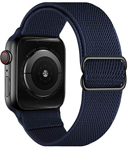 OXWALLEN XL Stretchy Nylon Solo Loop Compatible with Apple Watch Bands 42mm 44mm, Adjustable Elastic Braided Stretches Sport Women Men Strap for iWatch SE Series 7/6/5/4/3/2/1,Midnight Blue
