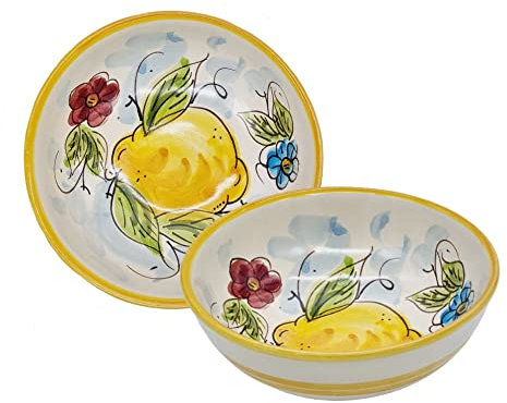sicilia bedda - Ciotolina in Ceramica di Caltagirone Realizzate interamente a Mano - Prodotto Autentico - (Diametro 12 Centimetri, Limoni)