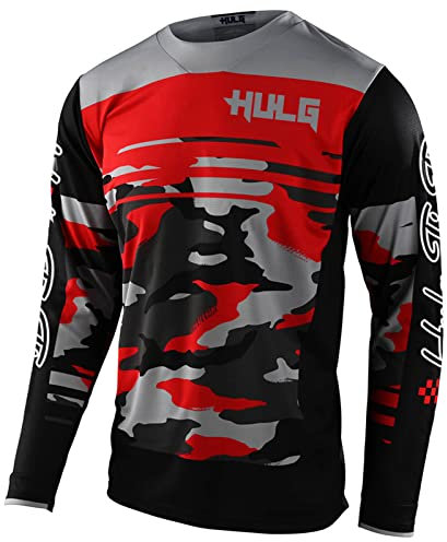 Men's Cycling Jersey MTB Tops,Motocross Shirt Long Sleeve MX MTB Mountain Bike Lightweight Materials, Breathable Material (Red,XXL)