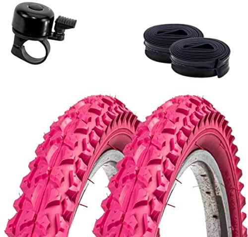 2 x Roverstone 24 Fahrradreifen Fahrradmantel rosa 57-507 (24x2,125) + 2 Schläuche DV inkl. Fahrradklingel