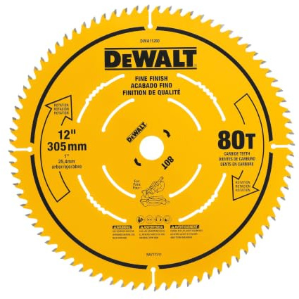 DEWALT 12 Inch 80T Carbide Circular Saw Blade, Fine Finish Saw Blade (DWA11280)