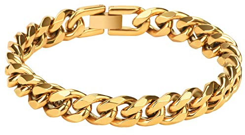 Noosverl Edelstahl Armband Herren Gold, Armkette Herren für Jungen/Männer, Schwer Glieder Stahlarmband Armreif 21CM Hip Hop Rapper Modeschmuck